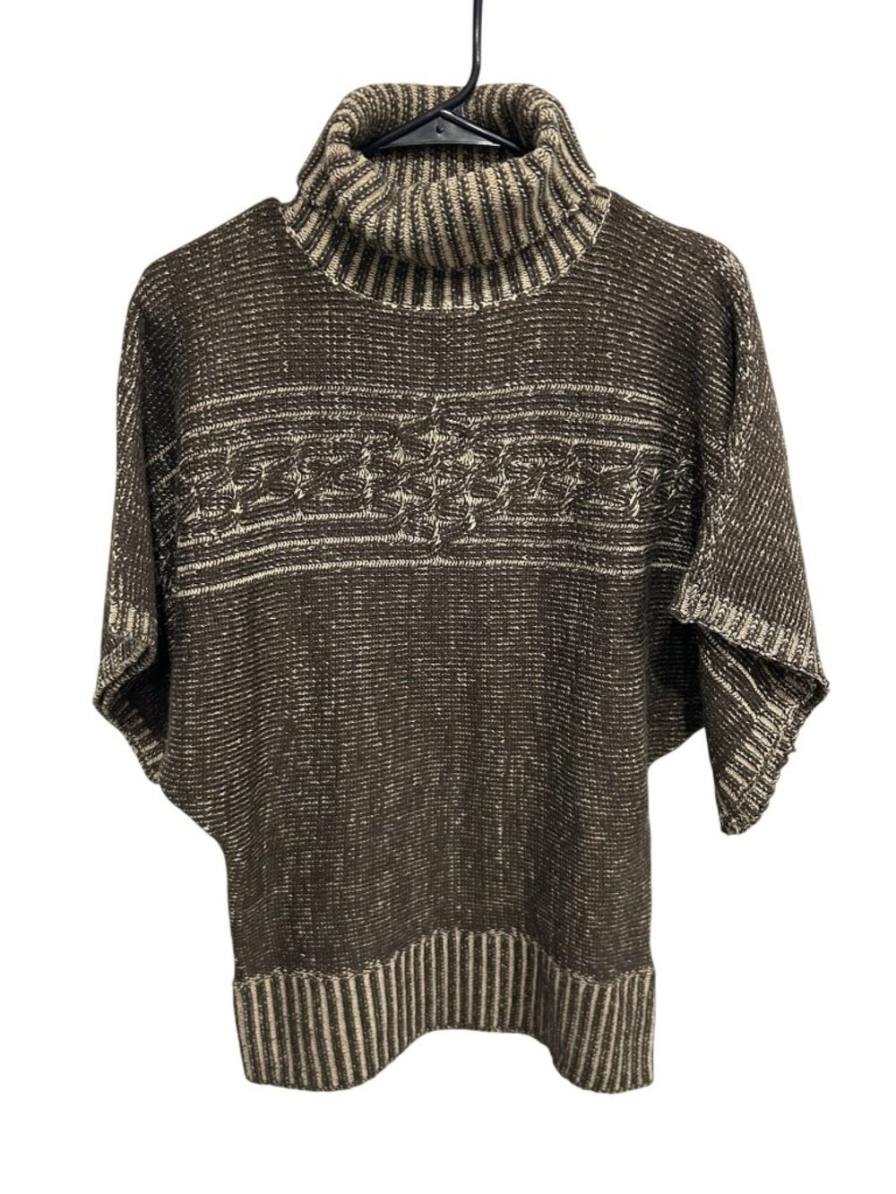Jennyfer Chocolate Brown Turtleneck Poncho Sweater Size L Boho Cottagecore